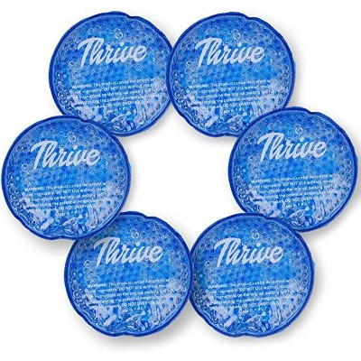 Thrive 6 Small Round Hot and Cold Reusable Ice Packs, Gel Bead Fill with Cloth Fabric Backing for Eyes, Face and Sinus Relief