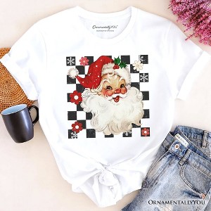 Checkered Santa Claus Vintage T-Shirt, Retro Merry Christmas Tee | OrnamentallyYou - 1 of 4