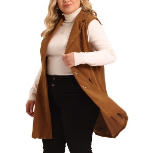 Agnes Orinda Women's Plus Size Ribbed Corduroy Single Breasted Casual Pocket Peplum Hem Long Fashion Vests - 1 of 4