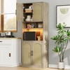 Garvee Kitchen Pantry Cabinet with RGB Light, Tall Kitchen Hutch Bar Cabinet with Microwave Stand,Wood Storage Cabinet,Cupboard for Dining Room, Oak - 2 of 4