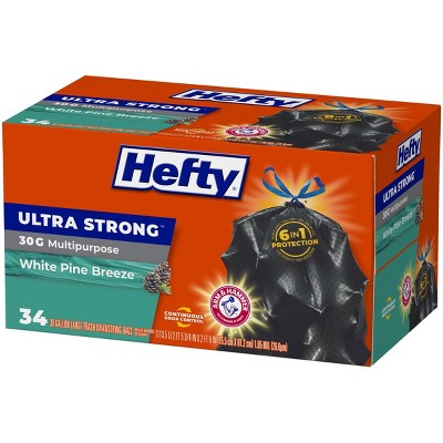 Hefty Ultra Strong White Pine Breeze Large Drawstring Trash Bags 30gal - Black - 34ct: Flexible Construction, Odor Control, Gripping Drawstring