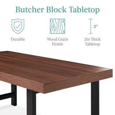Brown Rectangular Wood and Metal Coffee Table with Butcher Block Top