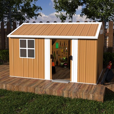 Metal Backyard Storage Shed with Sliding Door and Windows,Heavy Duty Outdoor Garden Storage Shed,Weatherproof Metal Tool Shed-Coolbibila