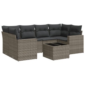 vidaXL Patio Sofa Set with Cushions Outdoor Furniture 7 Piece Poly Rattan - Gray - 1 of 4