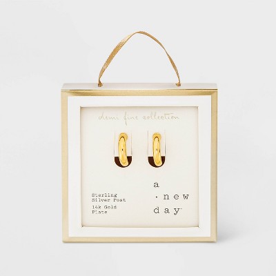 14K Gold Plated Tube Hoop Post Drop Earrings - A New Day&#8482;