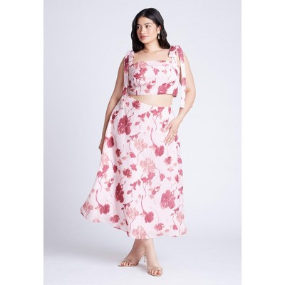ELOQUII Women's Plus Size Floral Full Skirt - 22, Blooms Of Pink