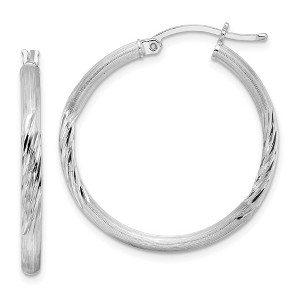 Black Bow Jewelry 2.5mm, Satin, Diamond Cut Sterling Silver Hoops - 30mm (1 1/8 Inch) - 1 of 4
