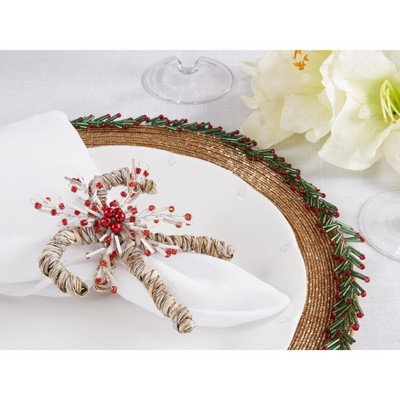 Holiday Sparkle Red and White Candy Cane Napkin Rings Set