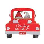 Valentine's Day Gnomes With Red Truck  -  One Sign 6.75 Inches -  Hearts Love Xoxo  -  8Taw442  -  Mdf (Medium-Density Fiberboard)  -  Red