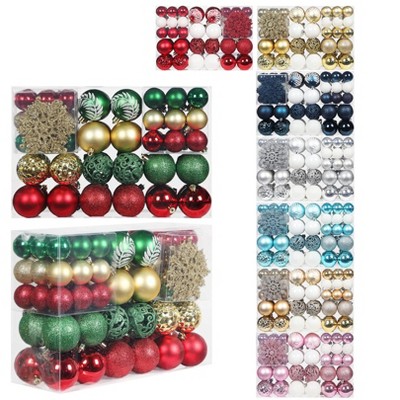 Aoibox 86pcs Shatterproof Christmas Ball and Snowflake Ornaments Set Green Red Gold Assorted Holiday Tree Decor with Gift Package