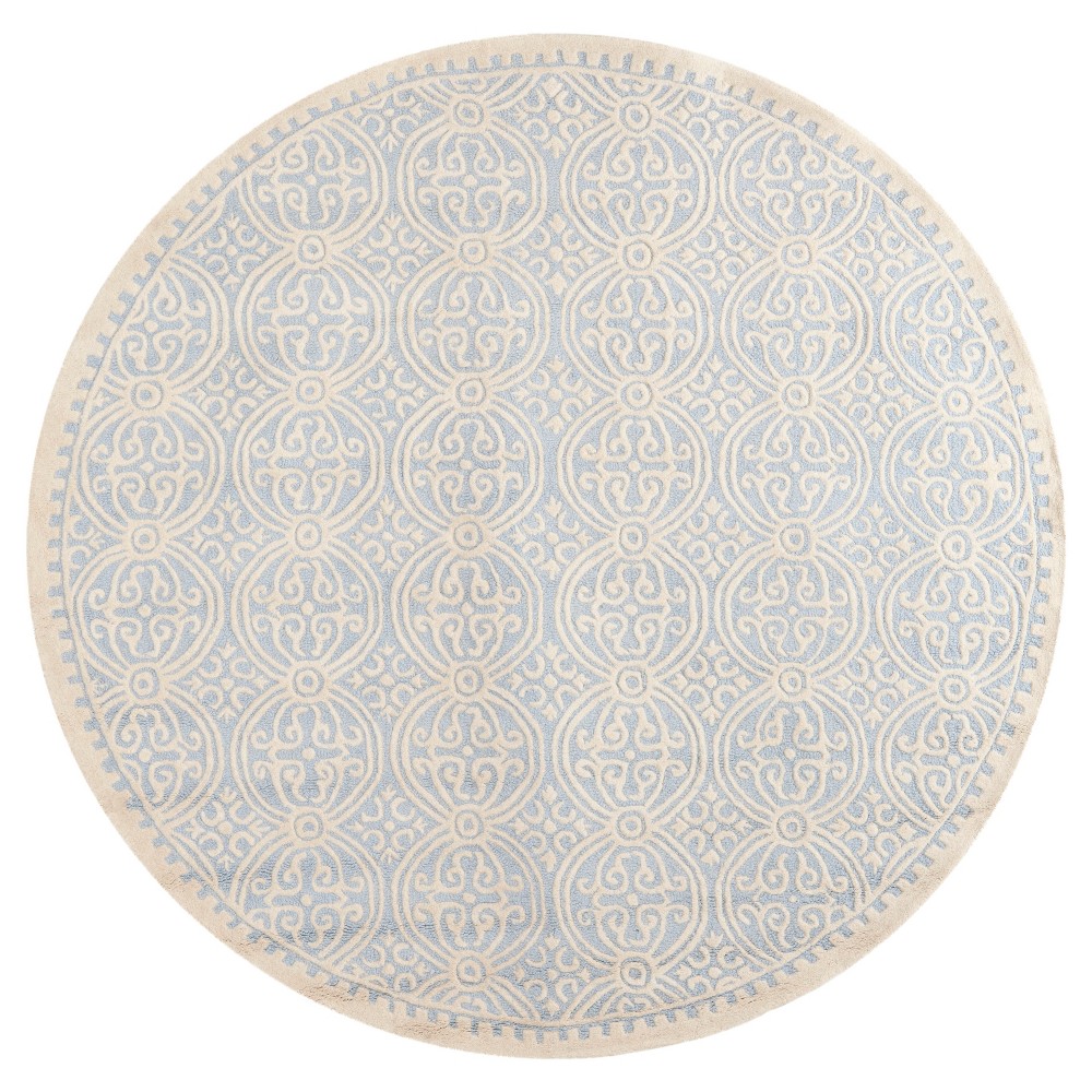  Round Light Blue/Ivory Color Block Tufted Round Accent Rug