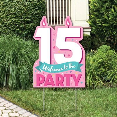 Big Dot of Happiness Girl 15th Birthday - Party Decorations - Teen Birthday Party Welcome Yard Sign