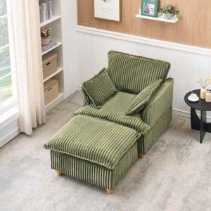 Corduroy Sofa Chair with Ottoman,Single Seat Sofa Chair for Small Spaces,Retro Corduroy Sofa Chair for Living Room or Bedroom-Coolbibila - 1 of 4