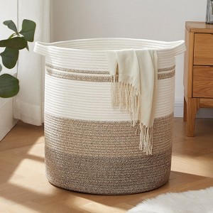 Aoibox 80L Large Laundry Hamper Decorative Woven Basket with Handles for Clothes Toys Blankets Pillows Gradient Yellow - 1 of 4
