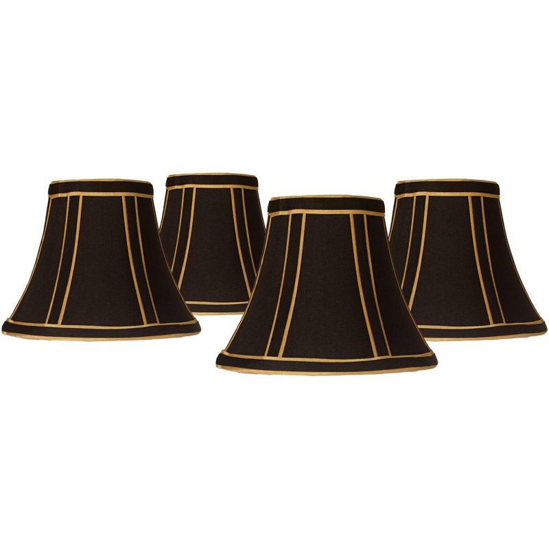 Springcrest Set of 4 Empire Lamp Shades Black with Gold Trim Small 3" Top x 6" Bottom x 5" High Candelabra Clip-On Fitting, 1 of 8