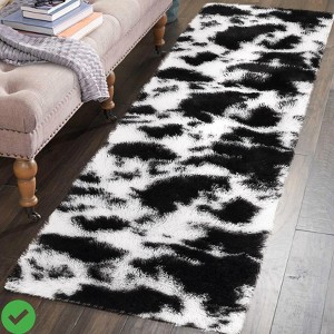 Black White Shag Kids Rug 2x6 Modern Tie-Dyed Shag Area Rug Ultra Soft Indoor Fuzzy Floor Carpet Fluffy Plush Rugs - 1 of 4