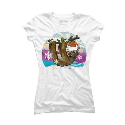 Junior's Design By Humans Merry Slothmas - Funny Christmas Pajama for Sloth LoversÂ By TELO213 T-Shirt
