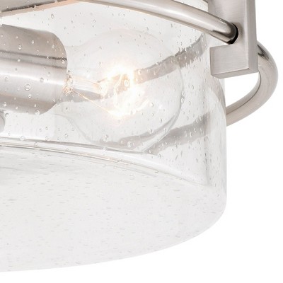 Satin Nickel 15" Drum Ceiling Light with Seeded Glass