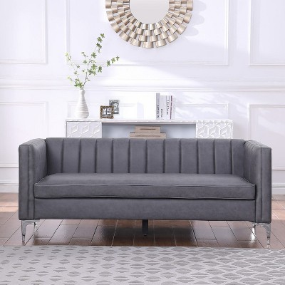 71" Modern Minimalist Faux leather Sofa Couch with 3 Seater for Living Room Apartment - Morden Fort
