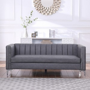71" Modern Minimalist Faux leather Sofa Couch with 3 Seater for Living Room Apartment - Morden Fort - 1 of 4