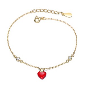 Guili 14K Gold Plated with Red Enamel Heart & Clear Cubic Zirconia Bracelet - 1 of 2