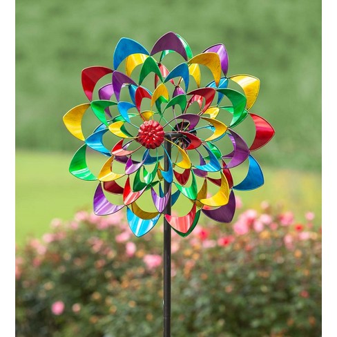 Plow & Hearth Multicolor Zinnia Wind Spinner With Dual Rotors : Target