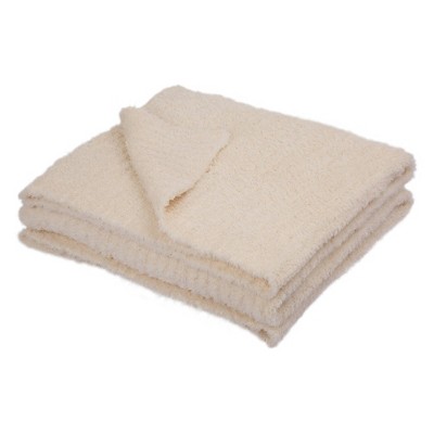 60" x 50" Knitted Polyester Feather Yarn Throw Blanket Beige - Glitzhome