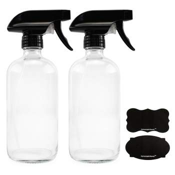Cornucopia Brands 16oz Clear Glass Spray Bottles w/ Labels, 2pk; w/ 3-Setting Sprayers