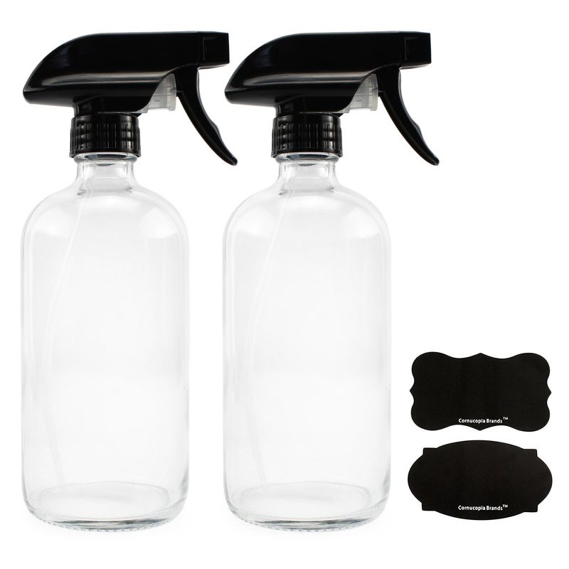 Cornucopia Brands 16oz Clear Glass Spray Bottles w/ Labels, 2pk; w/ 3-Setting Sprayers, 1 of 7