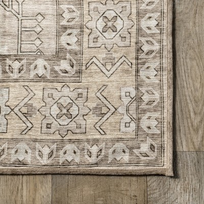 Easycare 5' x 8' Beige Cotton Blend Washable Area Rug