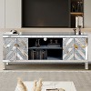 Sapphtopaz Mirrored TV Stand for TVs Diamond Storage Cabinet with Shelf and Mirror Doors Console Table for Living Room, Silver - 3 of 4