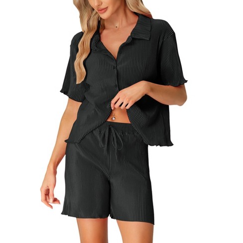 Cheibear Women's Loungewear Solid Color Ruffle Trim Camisole Tops With  Shorts Pajama Sets Black Small : Target