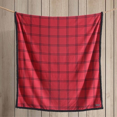 Red and Black Plaid Cotton Sherpa Reversible Throw Blanket