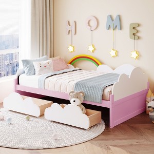Twin Size Platform with Clouds and Rainbow Decor - 1 of 4