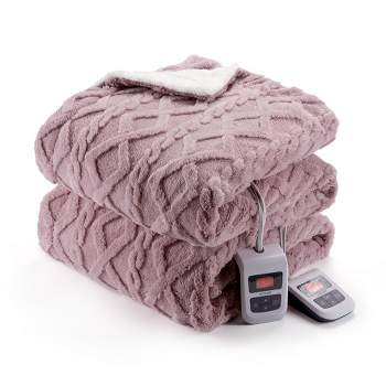Stalwart Heated Blanket 2-Pack - USB-Powered Sherpa Throw Blankets for Travel, Home, Office, or Camping - Winter Car Accessories (Pink)