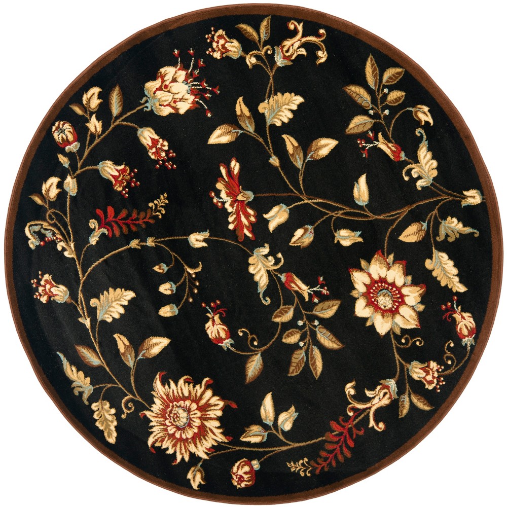 Black Floral Loomed Round Area Rug 5'3in - Safavieh