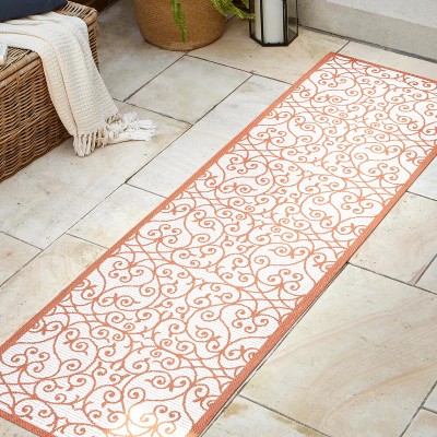 Boho-Chic Cream/Orange Filigree Spanish-Inspired Indoor/Outdoor Rug
