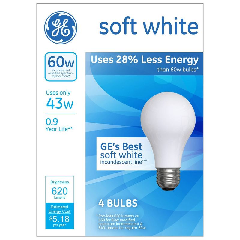 GE 60w 4pk Energy Efficient Halogen Light Bulb Soft White, 1 of 5