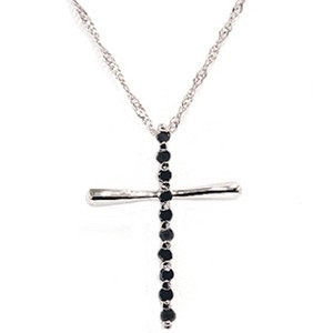 Pompeii3 Black Round Diamond Solid 14 Karat White Gold Cross Pendant Necklace - 1 of 2