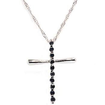 Pompeii3 Black Round Diamond Solid 14 Karat White Gold Cross Pendant Necklace