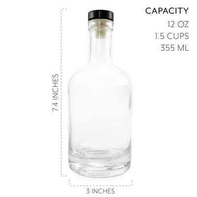 Cornucopia 12-Ounce Clear Glass Liquor Bottles with Synthetic Corks, 2-Pack