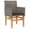 vidaXL Patio Chairs with Cushions 2 pcs Gray Poly Rattan&Solid Wood - 4 of 4