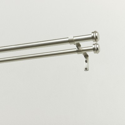 Matte Silver Adjustable Double Curtain Rod Set with Finials