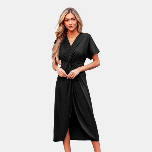  CUPSHE Women's Black Midi Dress V Neck Pleated Twisted Long  Sleeve Wrap Bodycon Party Cocktail Dresses : Clothing, Shoes & Jewelry