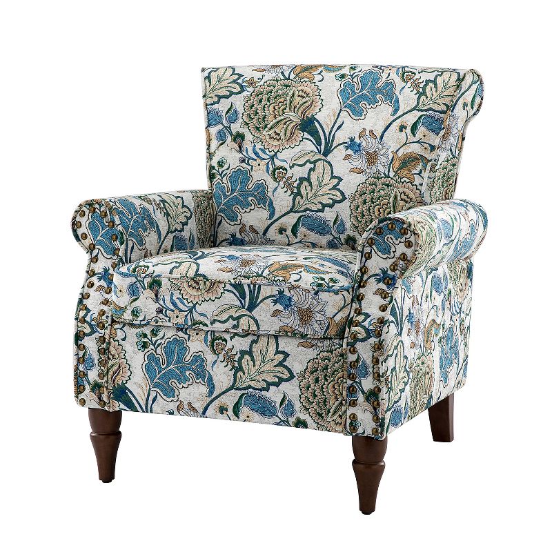 Araceli Traditional Wooden Upholstered Floral Armchair with Wingback and Nailhead Trim | ARTFUL LIVING DESIGN, 1 of 11