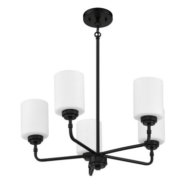 Stowe Flat Black 5-Light Cylinder Chandelier with Clear Glass