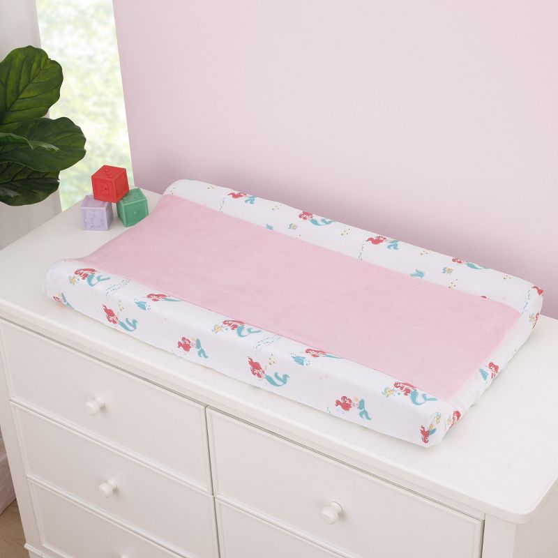 Disney Ariel Watercolor Wishes Pink, White, and Aqua Super Soft Contoured Changing Pad Cover, 2 of 4