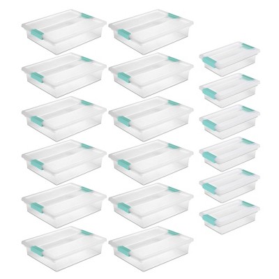 Sterilite Large Clip (12 Pack) & Small Clip (6 Pack) Clear Plastic Storage Organizer Tote Container Bin Box for Home Office Organization and Storage
