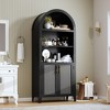 63'' Arched Pantry Storage Cabinet, Farmhouse 5 Tier Bookcase with Adjustable Shelf and 2 Glass/Rattan/Cross Doors, for Kitchen, Living Room, Bedroom - 4 of 4
