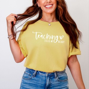 Simply Sage Market Teaching Fills My Heart Cursive Garment Dyed Tee - L - Mustard - 1 of 4